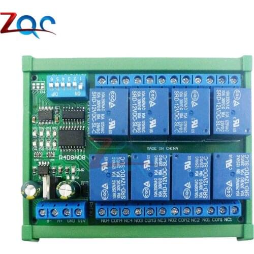 DC 12V Relay Module 8 Channel MODBUS RTU RS485 Relay Board PLC Controller Serial Port Switch with DIN35 Rail Box for Arduino