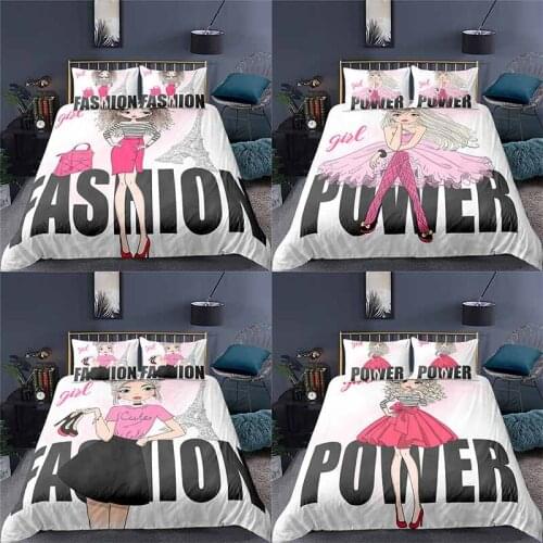 Home Textile Luxury 3D Cartoon Girl Print 2/3Pcs Comfortable Duvet Cover Pillowcase Bedding Sets Queen and King EU/US/AU Size