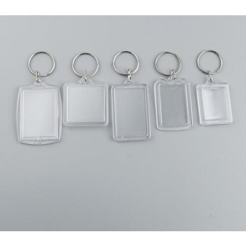 DoreenBeads Acrylic Frame Pendant Keychain Transparent Rectangle Square Silver Color Keyring Name Tags For Baggage Jewelry,10PCs
