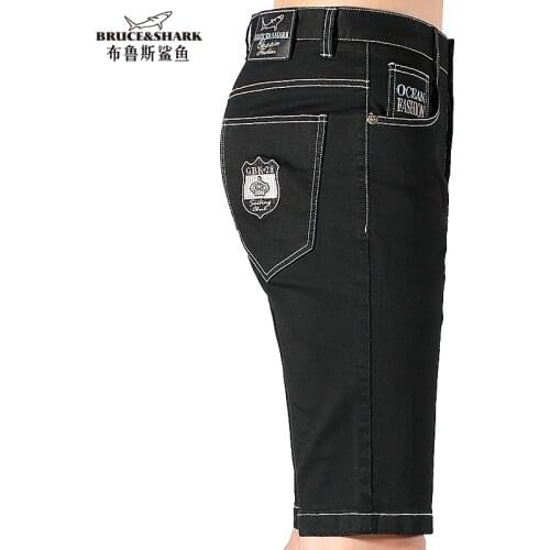 New Men Jeans Short Business Denim Casual Fashion Embroidery Stretch Thin Soften Cotton Man Pants Straight Top Quality big size