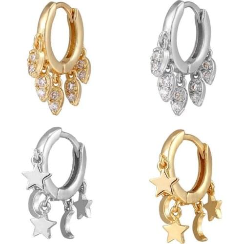 HECHENG, Small Circle Hoop Earrings for Women,CZ star moon Earrings ,Female Statement Jewelry