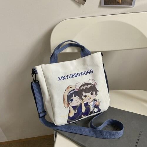 Japanese Style Canvas Bag For Women Cartoon Girls&Boys Print Shoulder Bag Women Student Book Bag Crossbody Bags Women Handbag
