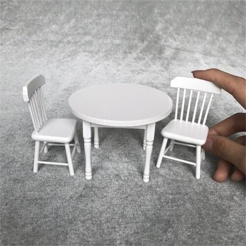Doub K 1:12 Furniture toy Miniature white furniture mini table set Wooden household pretend play toys for girls dollhouse doll