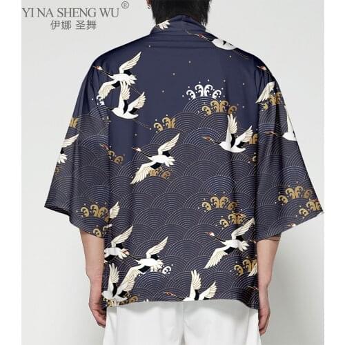 Anime Kimono New Design Japan Fashion Kimono Haori Yukata Daily Costumes Men Loose Casual Top Coat Chinese Style Men Crane Coat