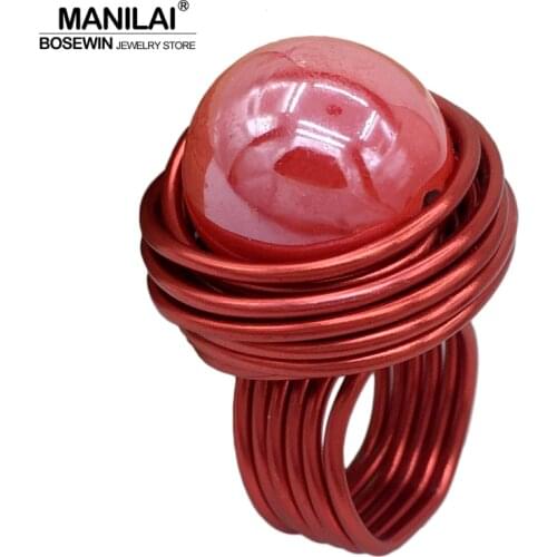 MANILAI Fashion Red Stoving varnish Acrylic Elegant Handmade Rings Women Wire Spiral Finger Statement Rings Party Accessories