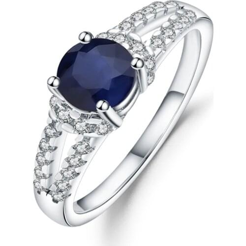GEMS BALLET Pure 925 Sterling Silver Vintage Rings Round 1.31Ct Natural Blue Sapphire Gemstone Ring for Women Wedding Jewelry