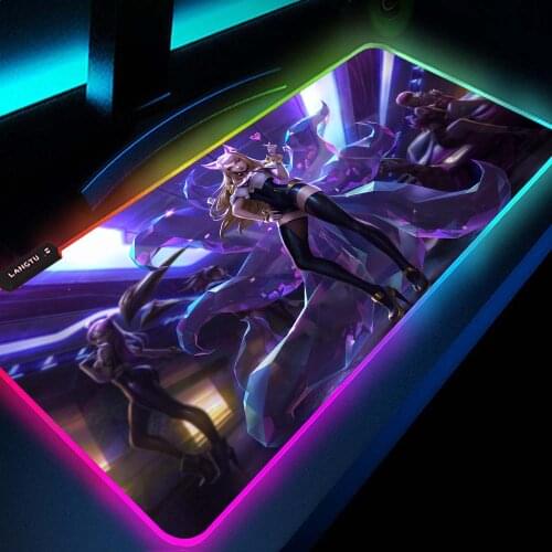 Ahri Slipmat Kda Mat Rgb Mouse Pad Gamer Speed LOL Purple Gaming Mousepad Kawaii League of Legend Gamers Backlit Mat Led Light