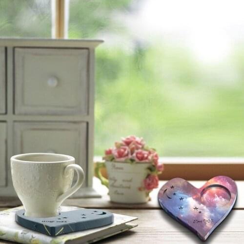 Love Heart Star Coaster Epoxy Resin Mold Candlestick Pad Mat Tray Silicone Mould J60E