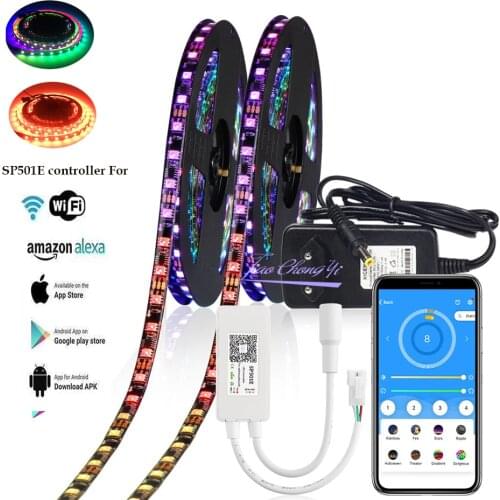 DC12V WS2811 30LED/M 60LED/M Addressable Led Strip 5050 RGB Dream Full Color SP501E WIFI APP Controller and led pwoer kit