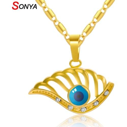 SONYA Trendy Turkish Crystal Evil Eye Pendant Necklace Womens Gold Color Jewelry Choker Lucky Jewelry