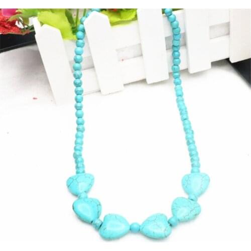 Fashion diy synthetic calaite 6mm round beads heart shape shape pendant unique design women chain Jewellery necklace 18inch MY51
