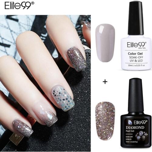 Elite99 2Pcs Gel Polish Set for Soak Off Nail Glitter Semi-permanent Varnish Nails Primer Gel Nail Polish Nail Art Manicure 10ml