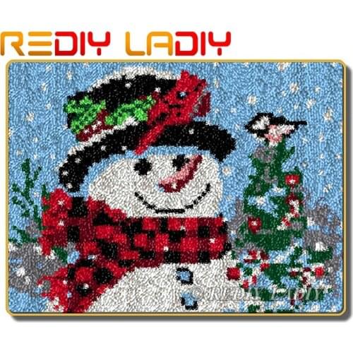 Latch Hook Rug Kits Crocheting Carpet Rug Snowman Winter Acrylic Yarn Printed Canvas Cushion Mat Crochet Tapestry Arts & Crafts
