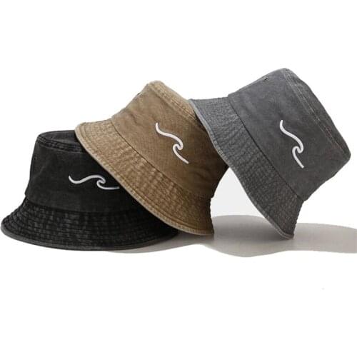 Embroidery fisherman hat Washed wave Bucket Hat outdoor leisure Summer Sun Caps Panama Fold Beach Travel Outdoor hats gorras