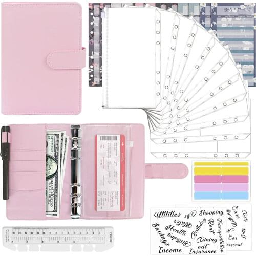 28Pcs A6 PU Budget Binder with Cash Envelopes, Money Saving Binder Envelopes System Organizer for Budgeting and Management