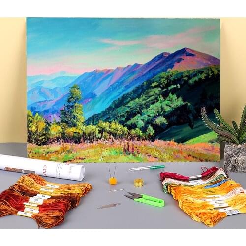 Landscape Mountain Cook Printed Canvas 11CT Cross-Stitch Patterns DIY Embroidery DMC Threads Handicraft Hobby Sewing Magic