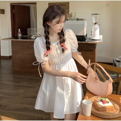 Puffy Sleeve White Dress Women Summer New Design Sense Niche Temperament Small Skirt Mini Dress