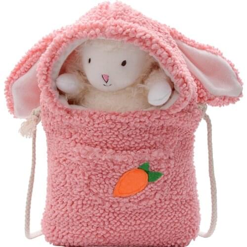 Plush Children Messenger Bags Kids Shoulder Bag Cute Baby Girls Crossbody Bags Rabbit Doll Toddler Kindergarten Handbags Wallet