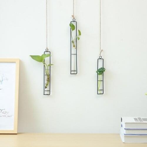 Hanging Glass Planter Water Iron Art Hydroponic Vase Transparent Test Tube Flower Hanging Bottle Home Decoration