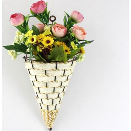 Portable Hanging Basket Rustic Natural Rattan Stainless Steel Structure Vintage Flower Hanging Basket Home Decoration Supplies