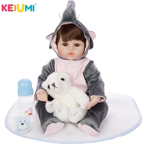 KEIUMI Realistic New Cute 18 Inch 48 cm Silicone Reborn Baby Doll Newborn Baby Doll Cartoon Toy Kids Playmates Christmas Gift