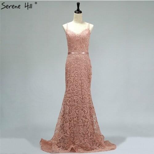 Pink Crystal Pearls Backless Sexy Evening Gowns 2020 Real Photo Tulle Sleeveess Luxury Evening Party Dresses LA60713