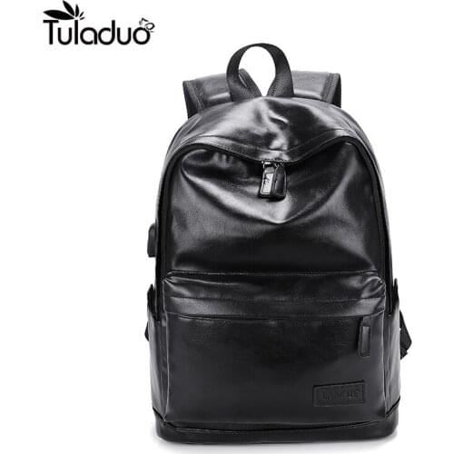 Mens Backpack External USB Charging Waterproof Backpack Fashion PU Leather Travel Bag Casual Bag Large Capacity Bag