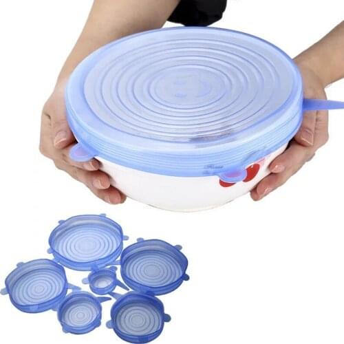 6 Pcs Silicone Stretch Lids Reusable Airtight Food Wrap Covers Keeping Fresh Seal Bowl Stretchy Wrap Cover Kitchen Cookware