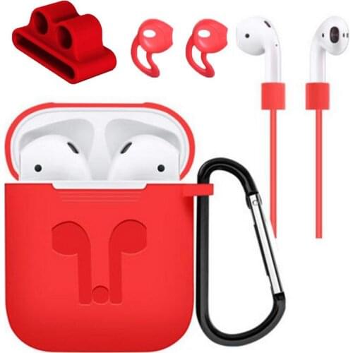 Pack of 5 Accessories Silicone Case Cover Earphones Pouch Anti Lost Strap Holder Eartips Carabiner Buckle for Apple AirPods Case