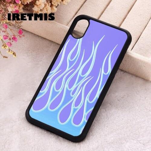 Iretmis 5 5S SE 2020 Phone Cover Case for iPhone 6 6S 7 8 Plus X Xs XR 11 12 Mini Pro Max Silicone Flame neon blue and purple