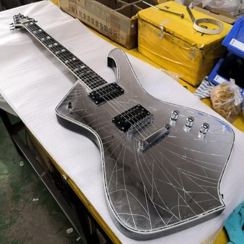 High-quality 6-string electric guitar,Silver mirror guitar, black paint, abalone inlay,free shipping