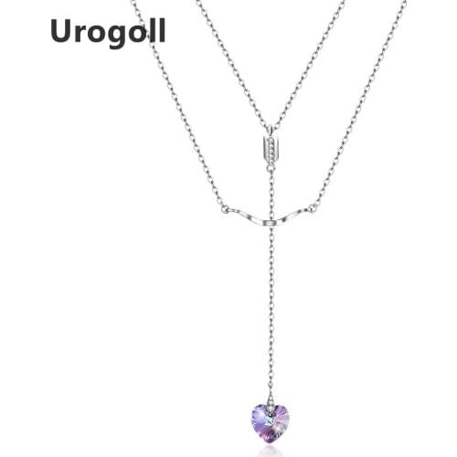 Fine Jewelry Silver 925 Jewelry Heart Shaped Crystal Pendant Necklaces For Women Luxury Engagement Wedding Fine Jewelry Gifts