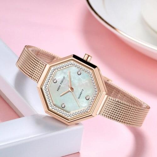 MINI FOCUS Women Watches Top Brand Fashion Exquisite Shell Diamond Waterproof Steel Belt Ladies Watch Elegant Quartz Watch