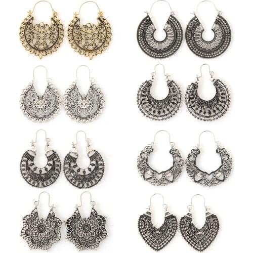 Oversize 8 Pairs Boho Hollowing Earrings Set Vintage Heart Turkey Ear Jewelry for Women Girls Party New Years Accessories Gifts