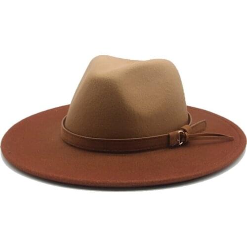 Winter hats women Wide Brim Gradient two-tone wool fedora hat Leather Ribbon Gentleman church jazz cap fedora hats sombrero paja