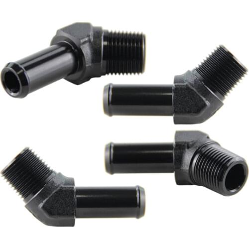 4PCS ALUMINUM 3/8" NPT MALE 45 DEGREE TO 1/2" HOSE BARB NIPPLE AN8 FITTING BLACK