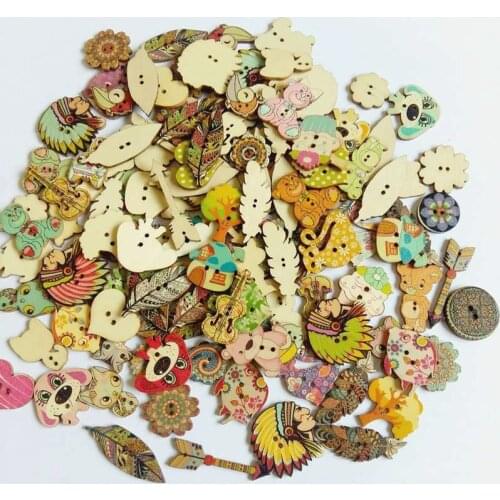 50pcs/pack 2 Holes Mixed Cartoon Buttons for Craft DIY Scrapbook Decorative Sewing woode Buttons For Decorative Buttons Handmade