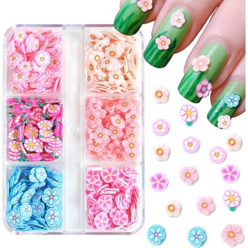 6 Grids Nail Art 3D Flower Fruit Halloween DIY Design Tiny Slices Decoration Acrylic Polymer Clay Shape Nail Sticker Accessory