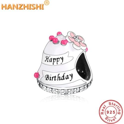 925 Sterling Silver Birthday Cake Charms Beads Fit Original Pandora Charm Bracelet Necklace Jewelry Birthday Gift for Relatives