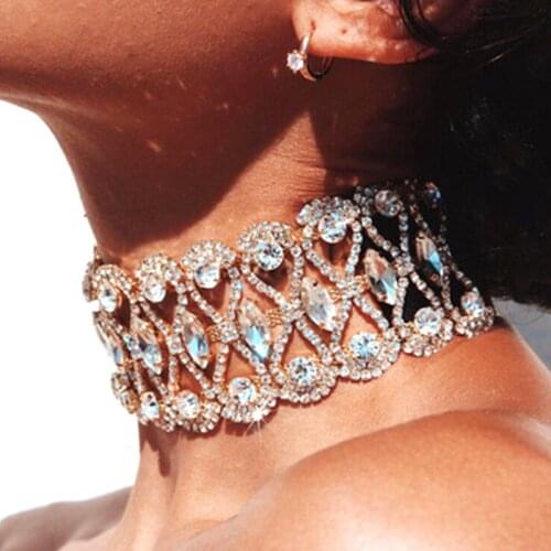 2021 Womens Neck Clavicle Rhinestone Necklace Luxury Glitter Chokers Retro Aesthetic Accessories For Womens Gold Silver Plated