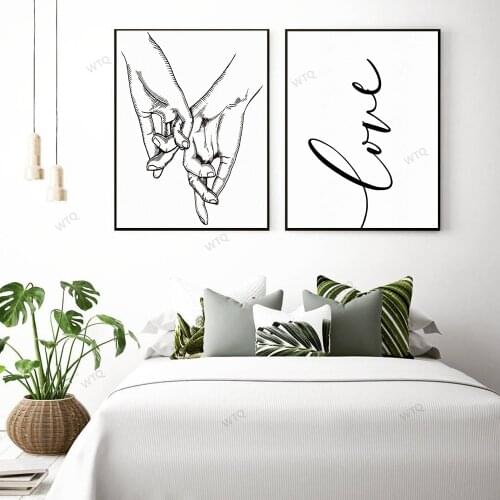 WTQ Black and White Retro Poster Love Holding Hands Canvas Painting Wall Decor Wall Art Picture for Living Room Decor Home Decor