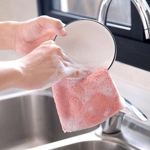 Kitchen Bathroom Dual-Color Absorbent Washing Cleaning Hand Towel Dish Cloth Rag