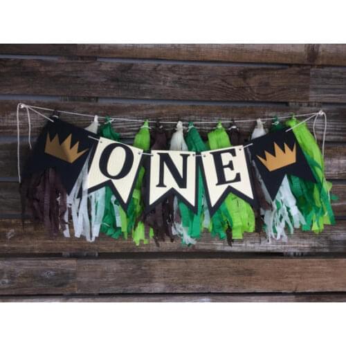 Wild One highchair Banners first birthday baby shower buntings nursery room party garlands photobooth