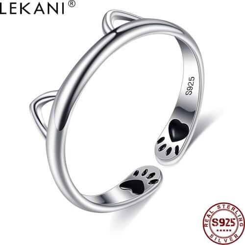 LEKANI Cute Modelling Ring For Women S925 Sterling Silver Epoxy Cat Footprint Rings Cute Animal Trendy Girlfriend Fine Jewelry