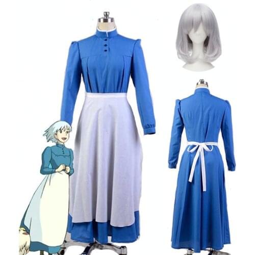 Anime The of Howl Sophies Castle Hatter Cosplay Dress Party Costume Sophie Maid Dress for Moving Castle Cosplay Costume And Wig