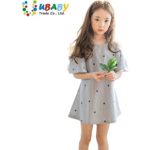 Girls Summer Dress Pure Cotton Off-the-shoulder Striped Party Childrens Dress Casual Cute 2020 New Girl Dress Age 4 -14year