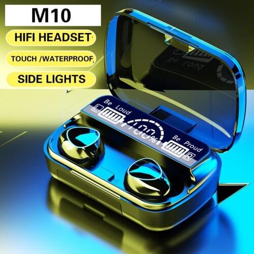 M10 Wireless Bluetooth V5.0 Earphone Headphone Side Lights HIFI waterproof Sports Running Headset Support iOS/Android Phones