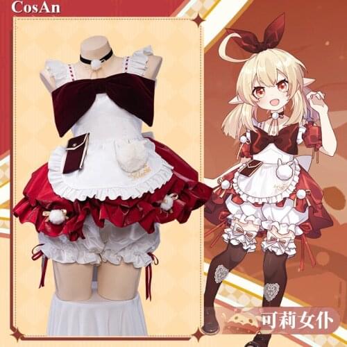 New Game Genshin Impact Klee Cosplay Costume Elegant Sweet Maid Dress Female Activity Party Role Play Clothing S-XL
