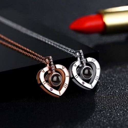 Heart Women Love Memory Projection Necklace,100 Languages to Express I Love You Pendant Jewelry Best Gift for Valentines Day