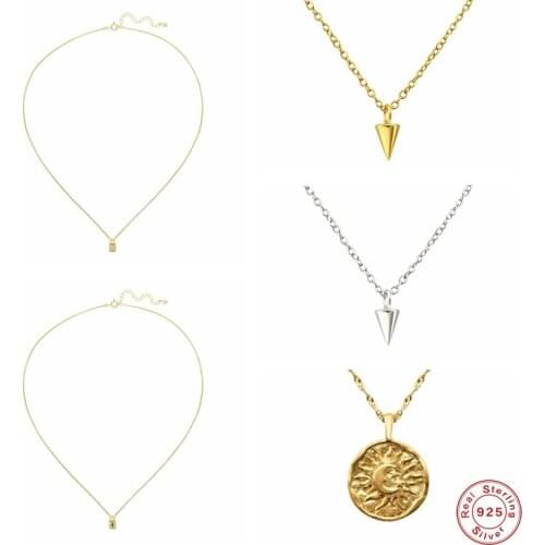 GS Vintage Sun Moon Charm Celestial Dainty Necklaces For Women Gift Green Zircon Cone Pendant Necklace Clavicle Choker Jewelry